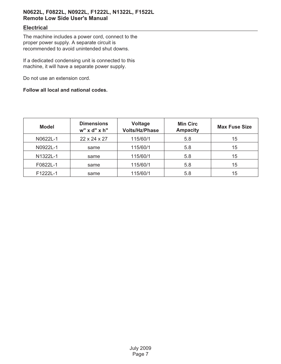 Electrical | Scotsman F0822 User Manual | Page 8 / 18