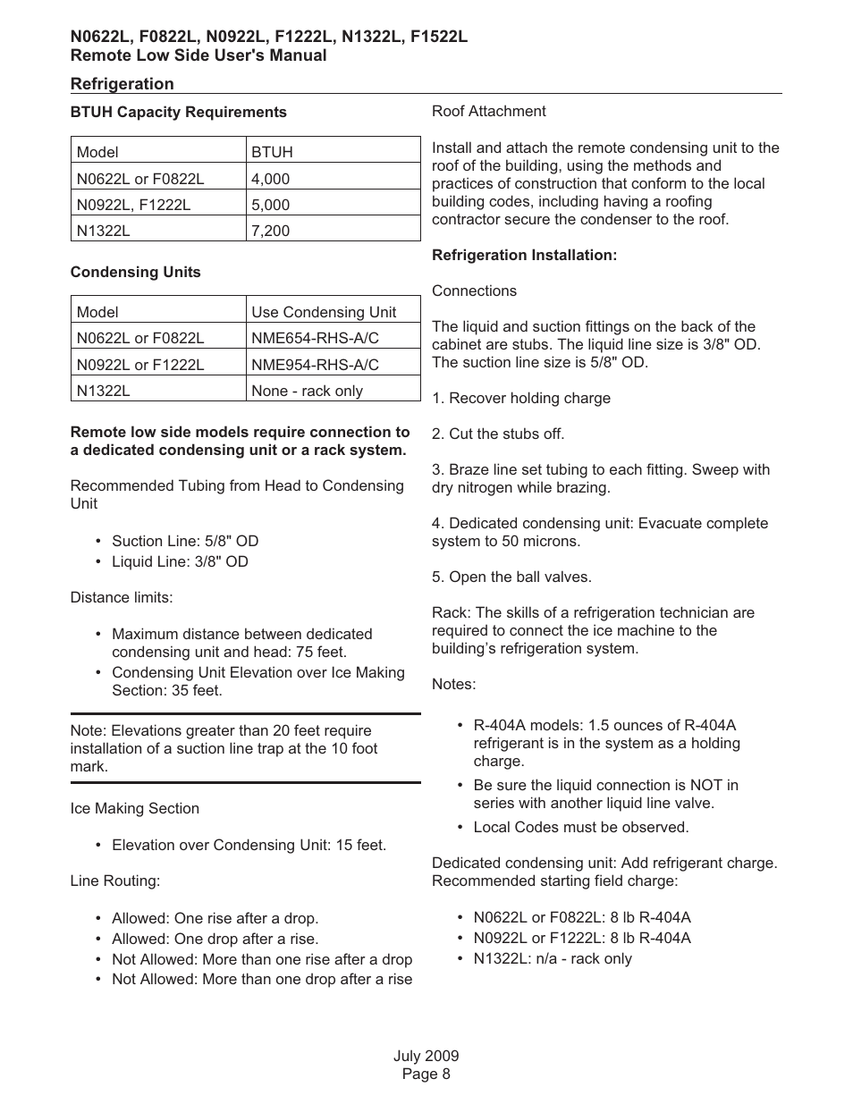 Refrigeration | Scotsman F0822 User Manual | Page 9 / 18