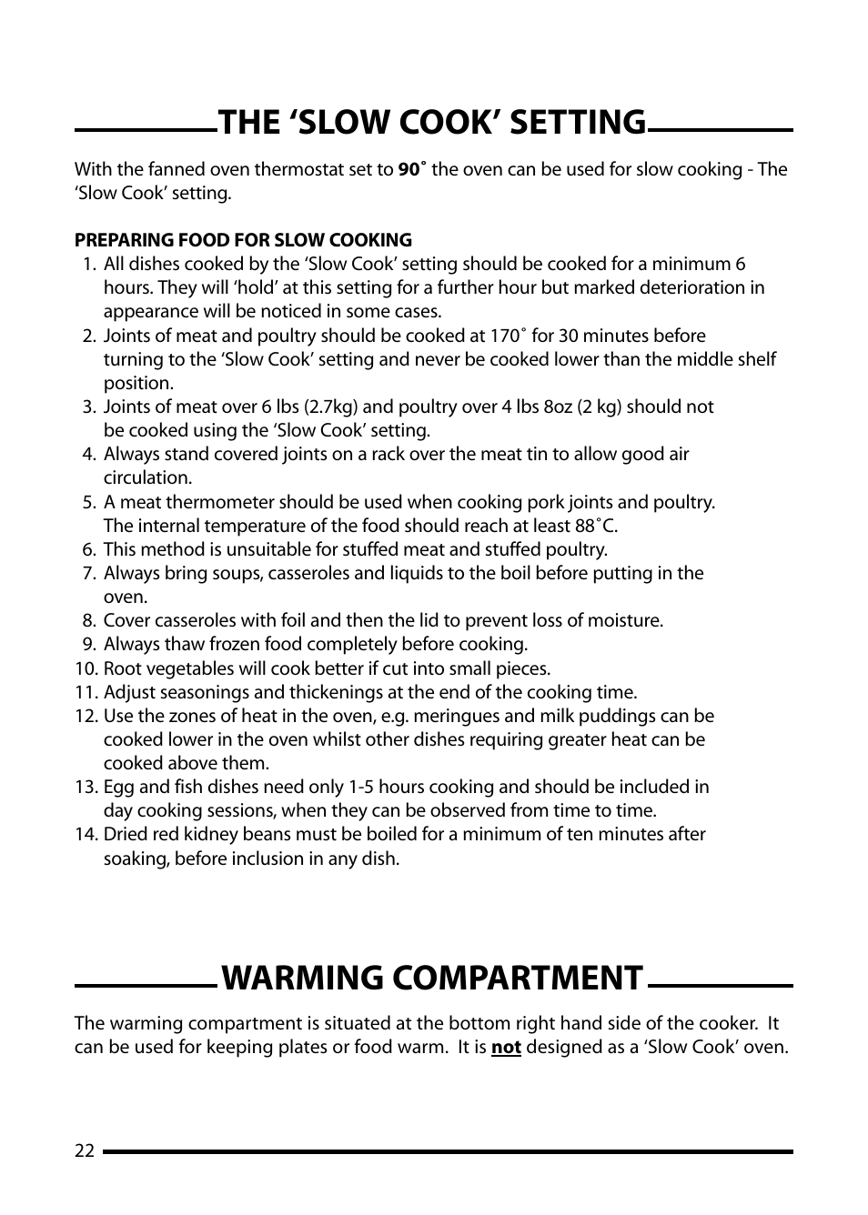 The ‘slow cook’ setting warming compartment | Cannon 10455G User Manual | Page 22 / 36