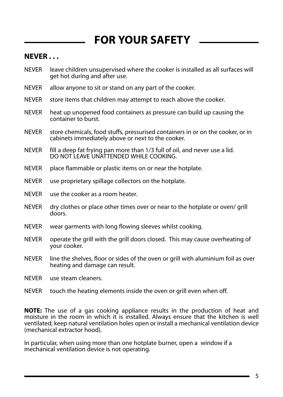 For your safety, Never | Cannon 10455G User Manual | Page 5 / 36