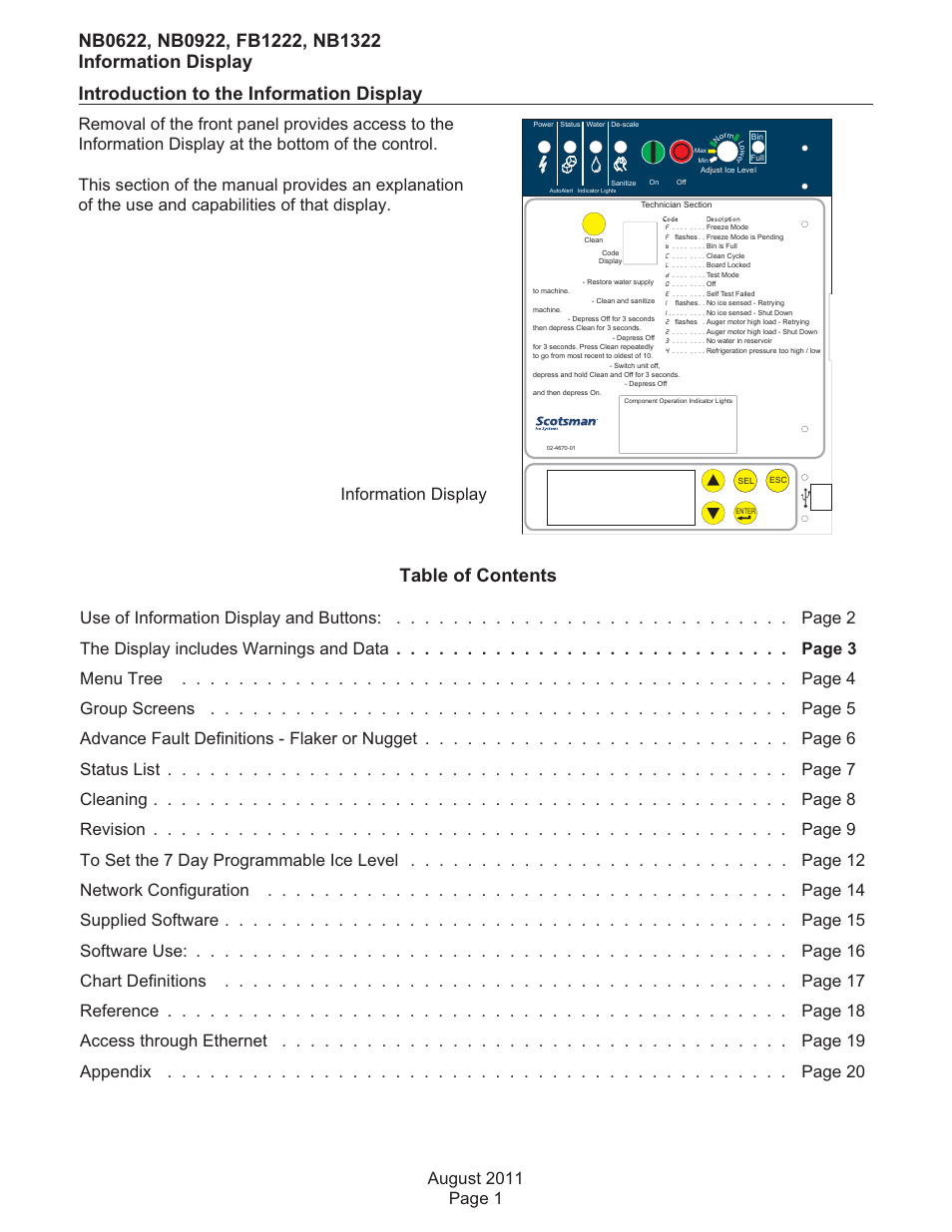 Introduction to the information display, Information display | Scotsman FB1222 User Manual | Page 17 / 37