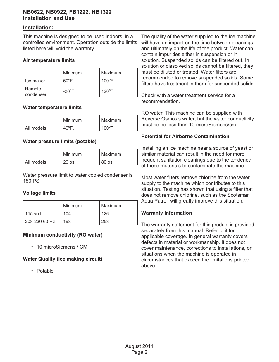 Scotsman FB1222 User Manual | Page 3 / 37