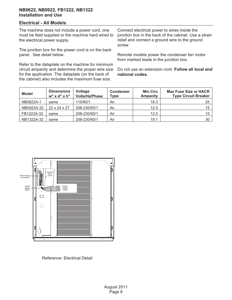 Electrical - all models | Scotsman FB1222 User Manual | Page 9 / 37