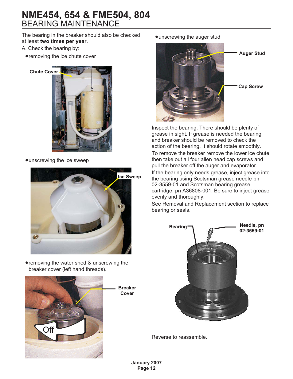 Bearing maintenance | Scotsman FME504 User Manual | Page 13 / 16