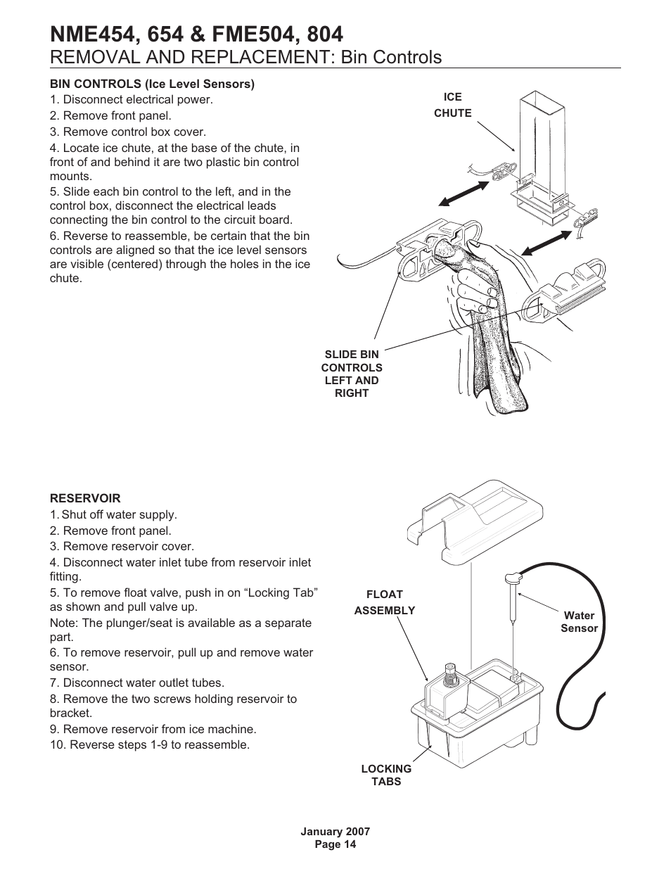 Removal and replacement: bin controls | Scotsman FME504 User Manual | Page 15 / 16