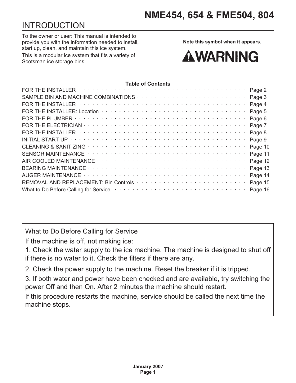 Introduction | Scotsman FME504 User Manual | Page 2 / 16