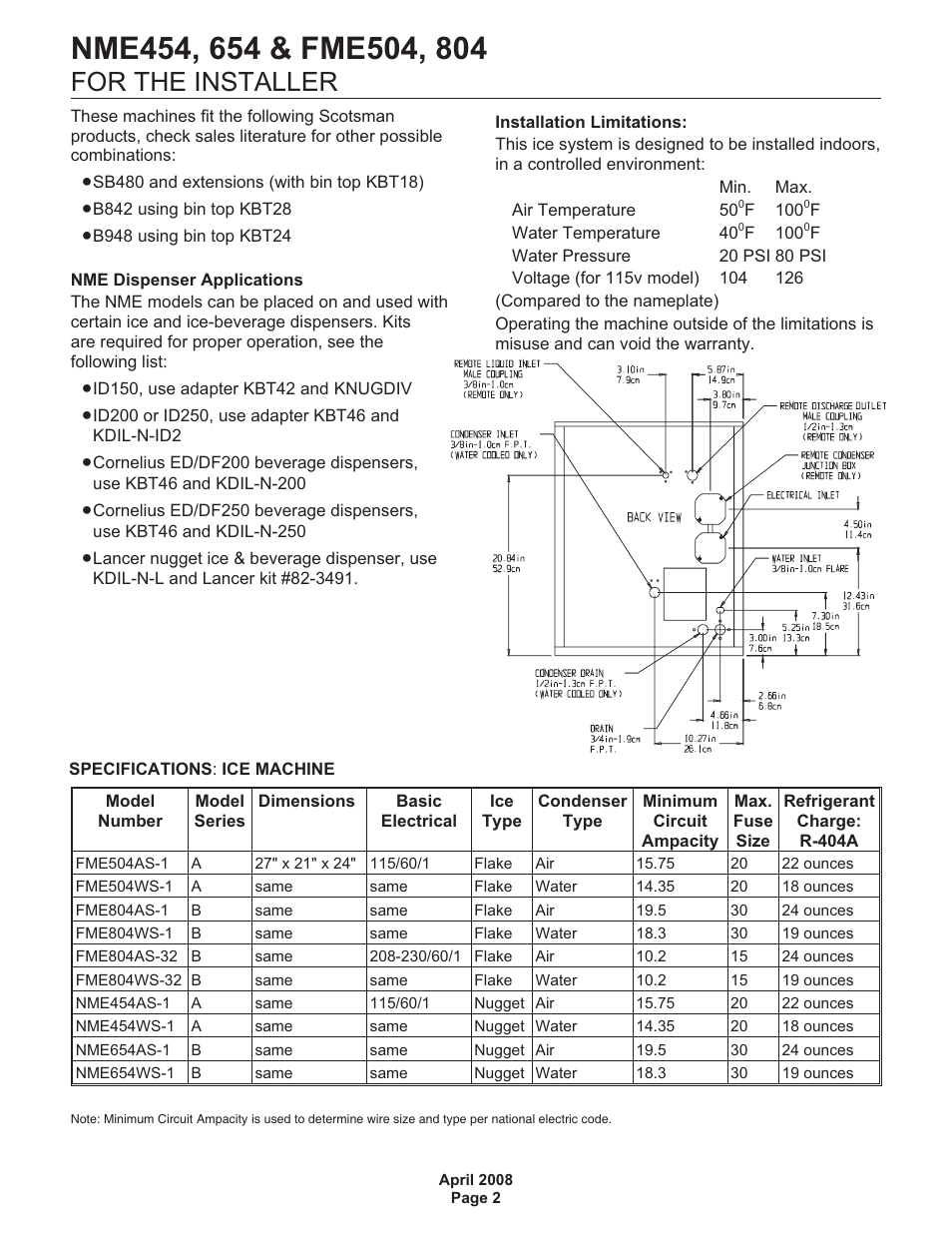 For the installer | Scotsman FME504 User Manual | Page 3 / 16