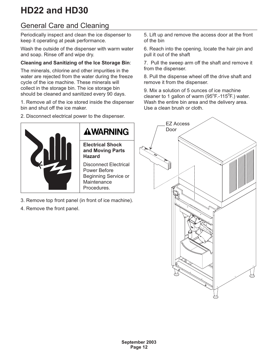 Hd22 and hd30, General care and cleaning | Scotsman HD22 User Manual | Page 13 / 18