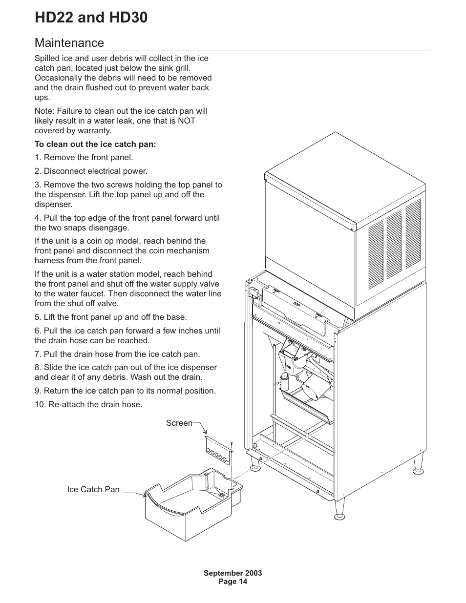 Maintenance, Hd22 and hd30 | Scotsman HD22 User Manual | Page 15 / 18