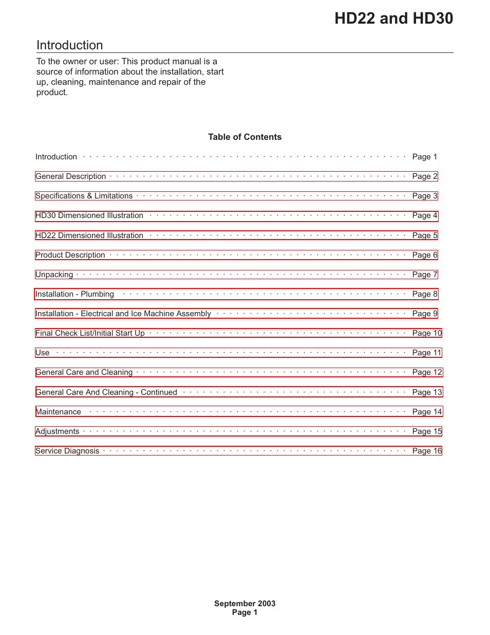 Hd22 and hd30, Introduction | Scotsman HD22 User Manual | Page 2 / 18