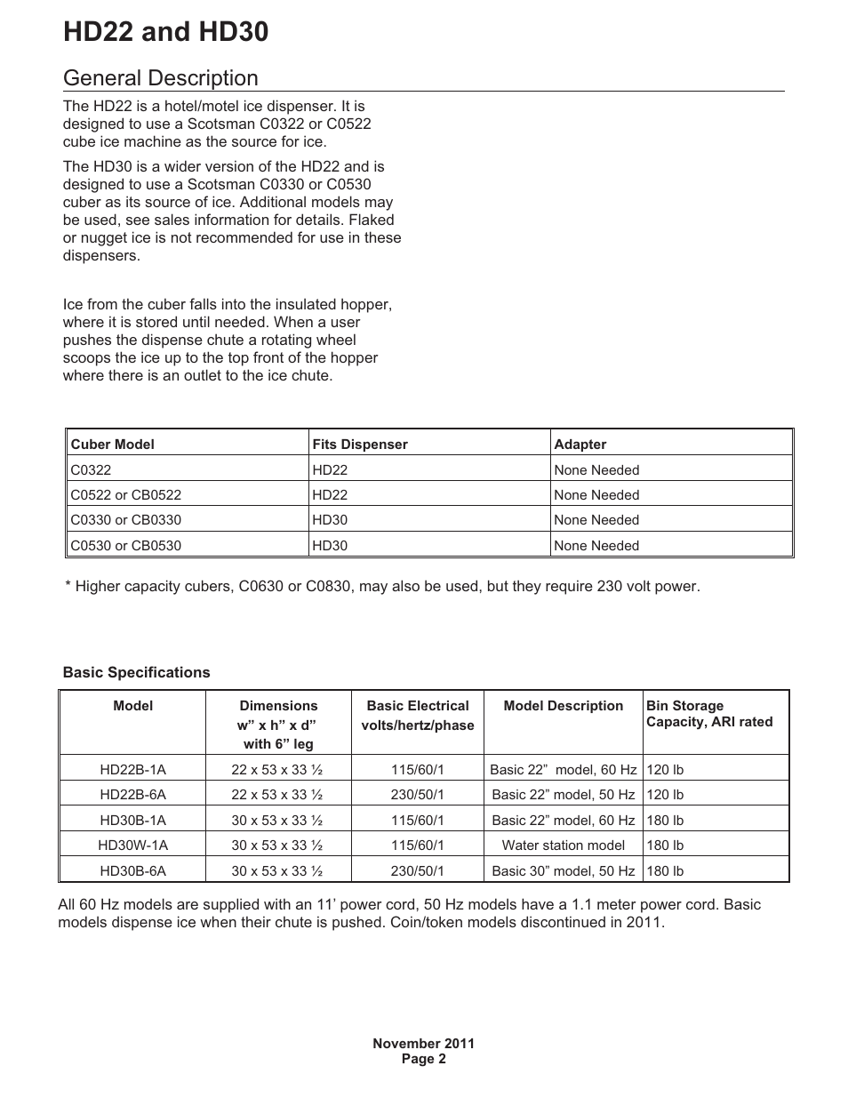 Hd22 and hd30, General description | Scotsman HD22 User Manual | Page 3 / 18