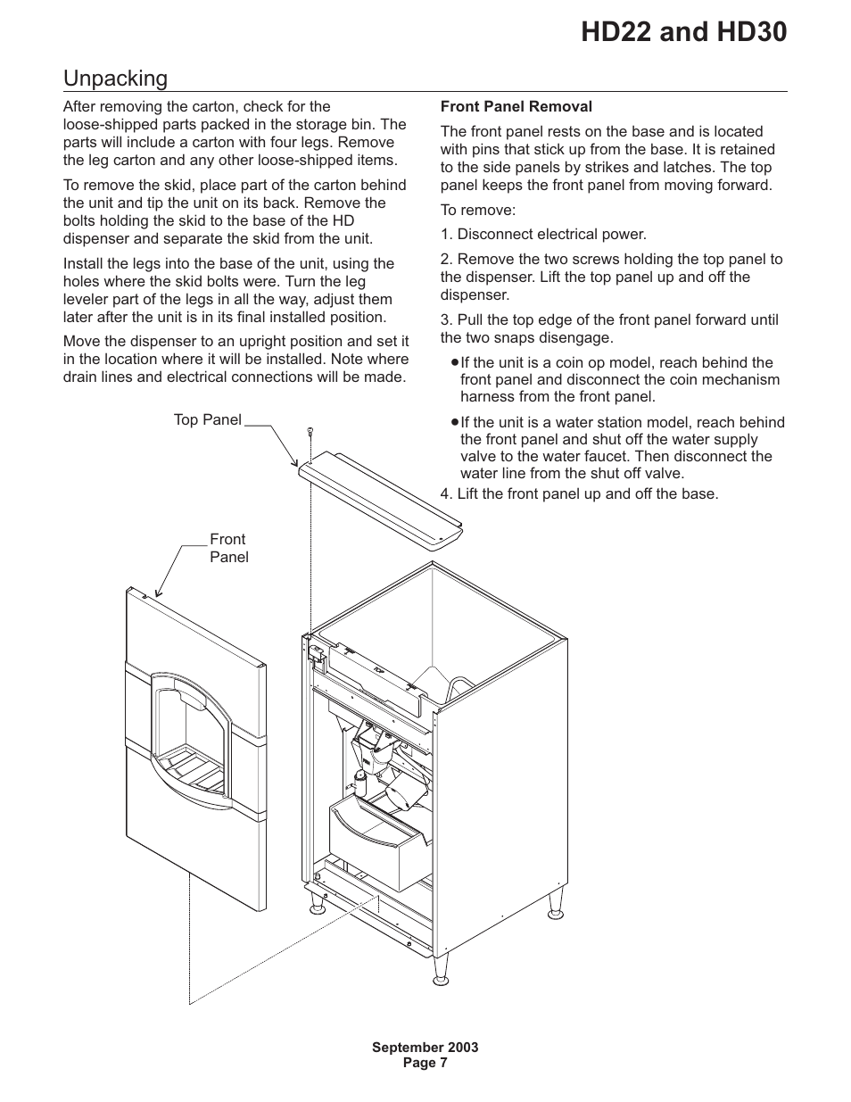 Hd22 and hd30, Unpacking | Scotsman HD22 User Manual | Page 8 / 18