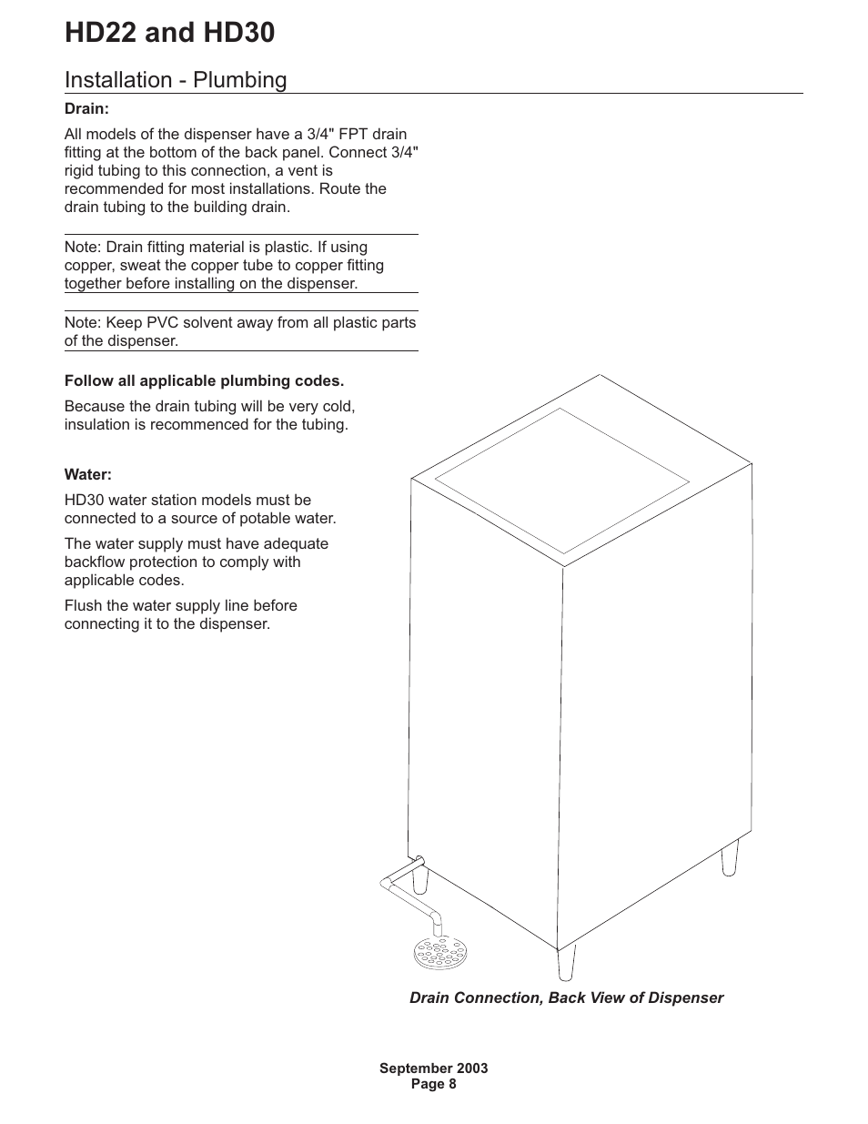 Hd22 and hd30, Installation - plumbing | Scotsman HD22 User Manual | Page 9 / 18