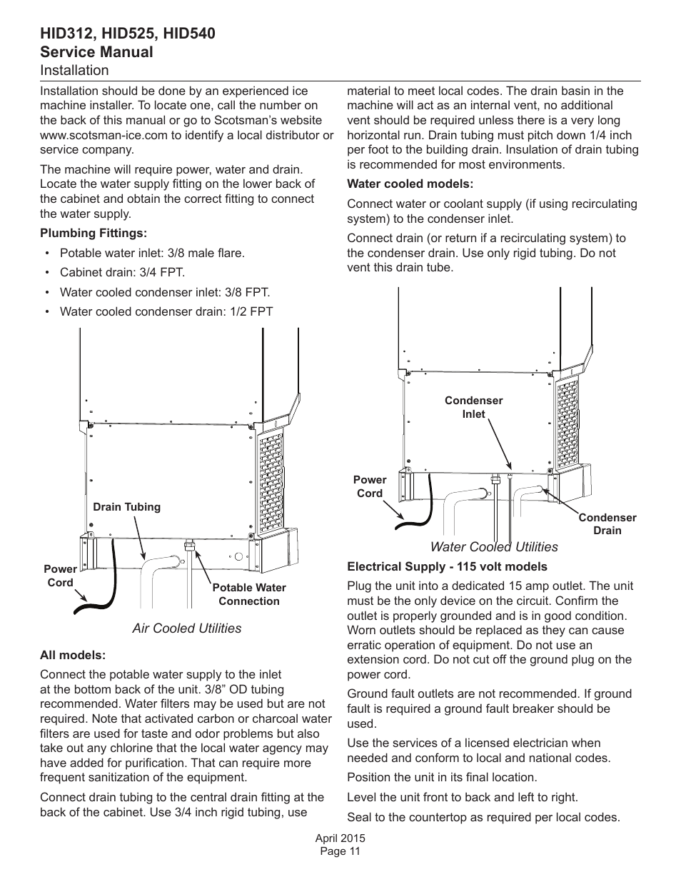 Installation | Scotsman HID312 Service Manual User Manual | Page 11 / 41