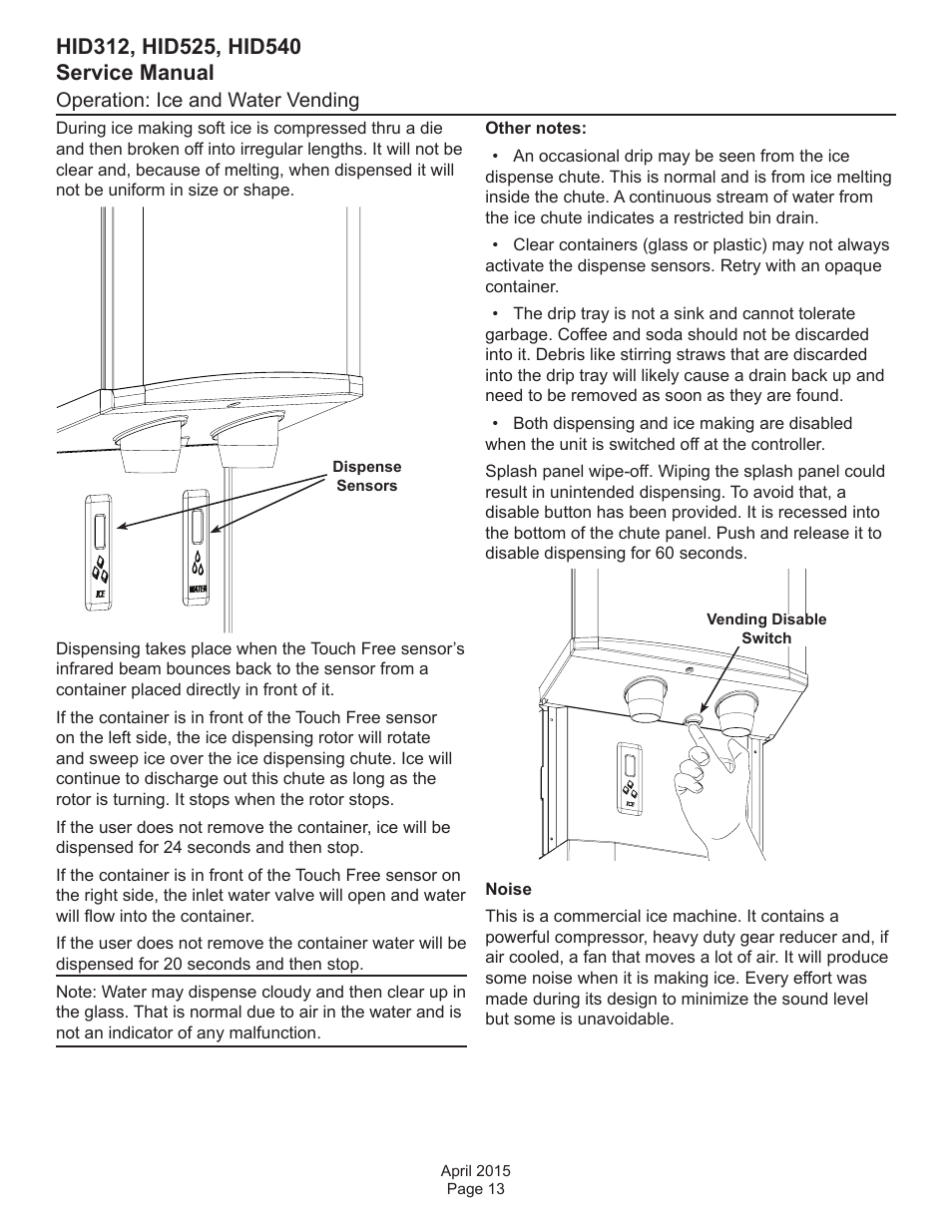 Operation: ice and water vending | Scotsman HID312 Service Manual User Manual | Page 13 / 41