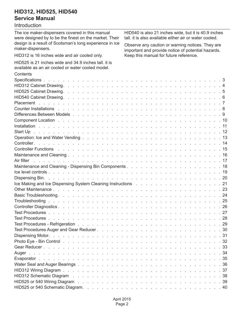 Scotsman HID312 Service Manual User Manual | Page 2 / 41