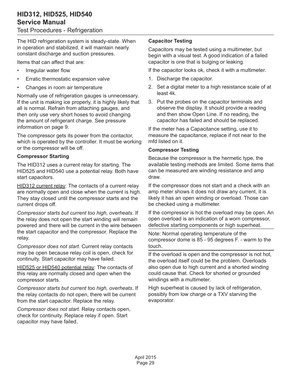 Test procedures - refrigeration | Scotsman HID312 Service Manual User Manual | Page 29 / 41