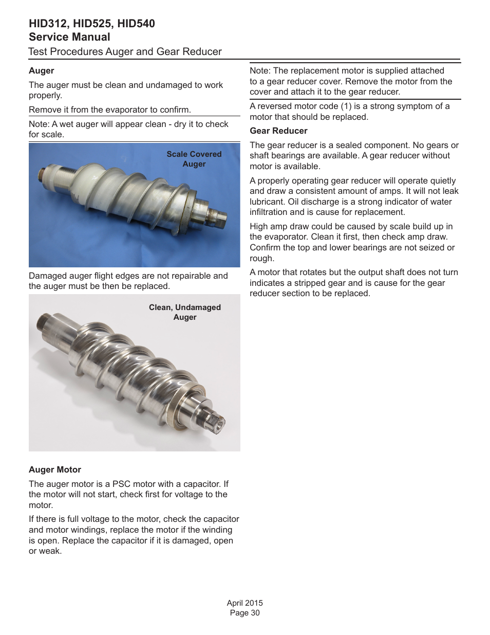 Test procedures auger and gear reducer | Scotsman HID312 Service Manual User Manual | Page 30 / 41