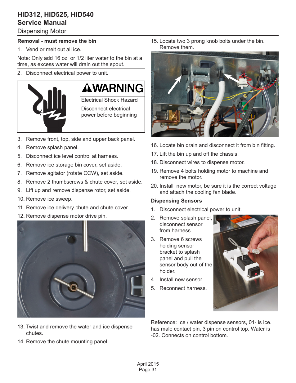 Dispensing motor | Scotsman HID312 Service Manual User Manual | Page 31 / 41