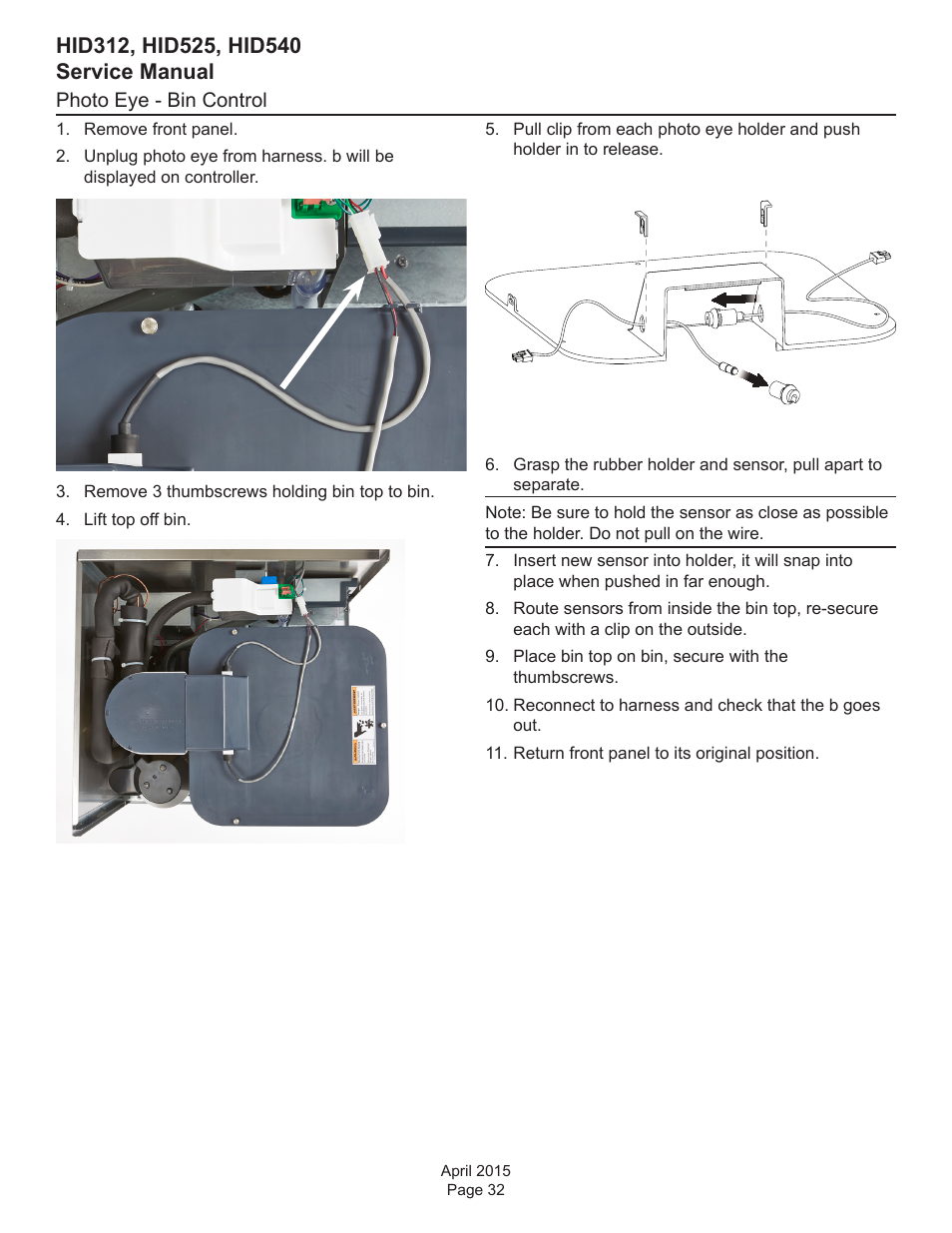 Photo eye - bin control | Scotsman HID312 Service Manual User Manual | Page 32 / 41