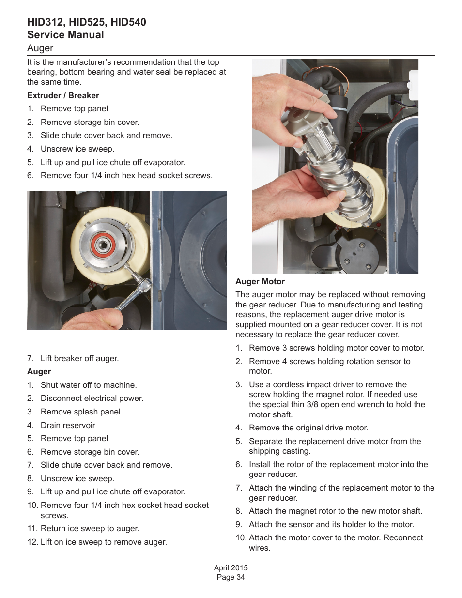 Auger | Scotsman HID312 Service Manual User Manual | Page 34 / 41