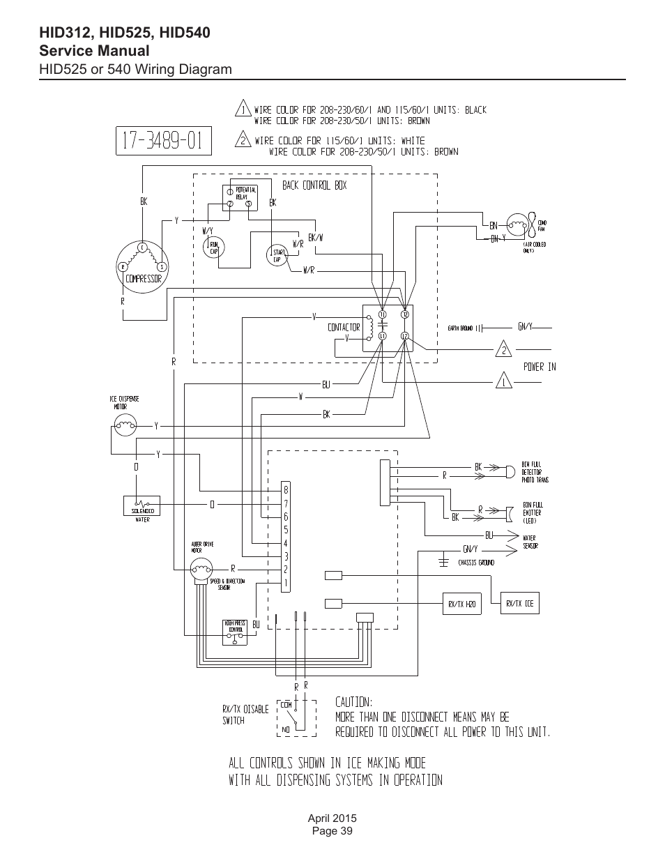 Hid525 or 540 wiring diagram | Scotsman HID312 Service Manual User Manual | Page 39 / 41