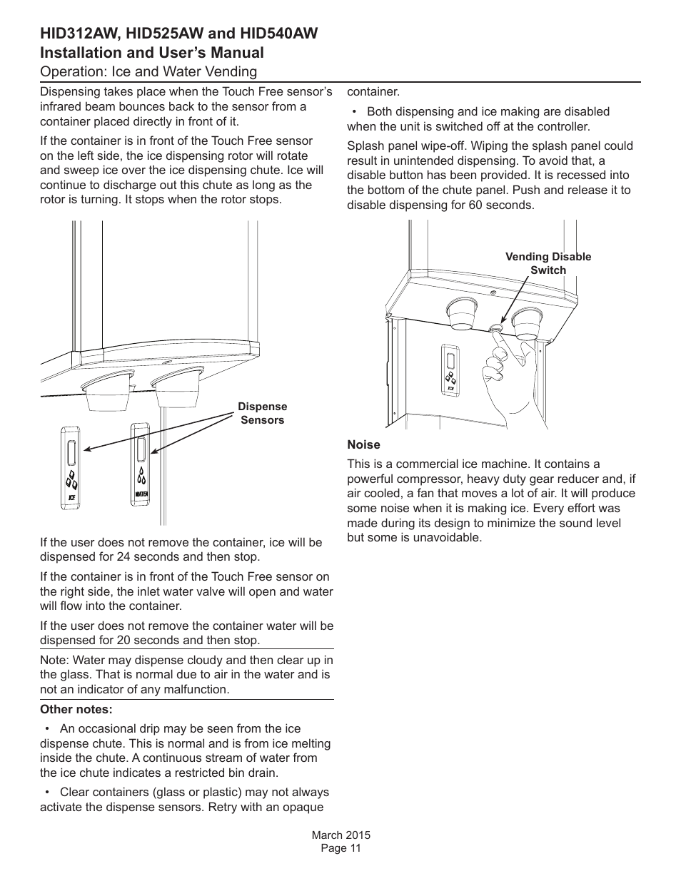 Operation: ice and water vending | Scotsman HID312AW User Manual | Page 11 / 20