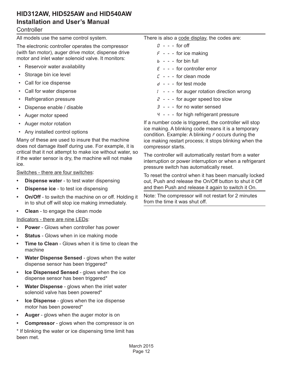 Controller | Scotsman HID312AW User Manual | Page 12 / 20