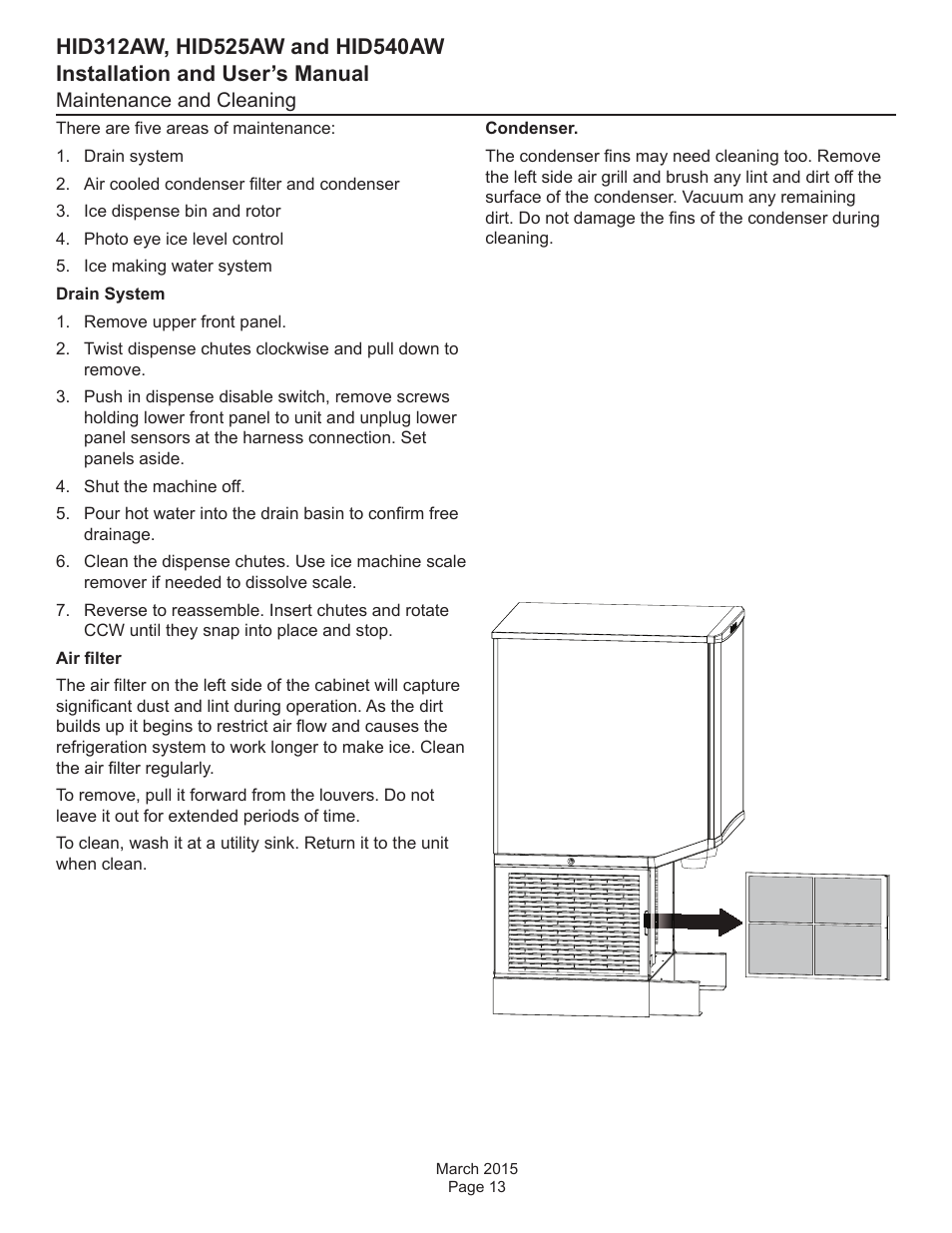 Maintenance and cleaning | Scotsman HID312AW User Manual | Page 13 / 20