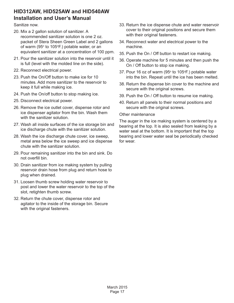 Scotsman HID312AW User Manual | Page 17 / 20