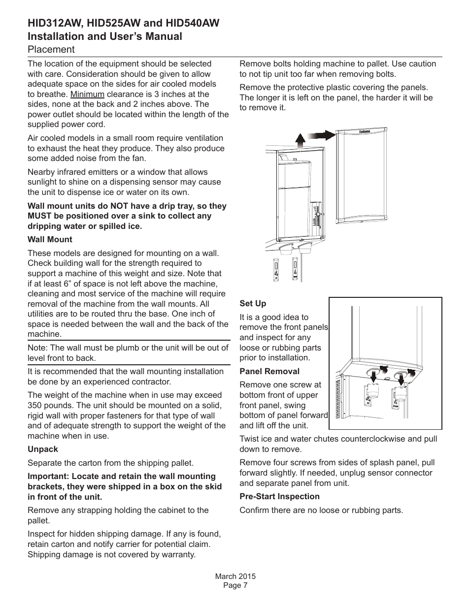 Placement | Scotsman HID312AW User Manual | Page 7 / 20