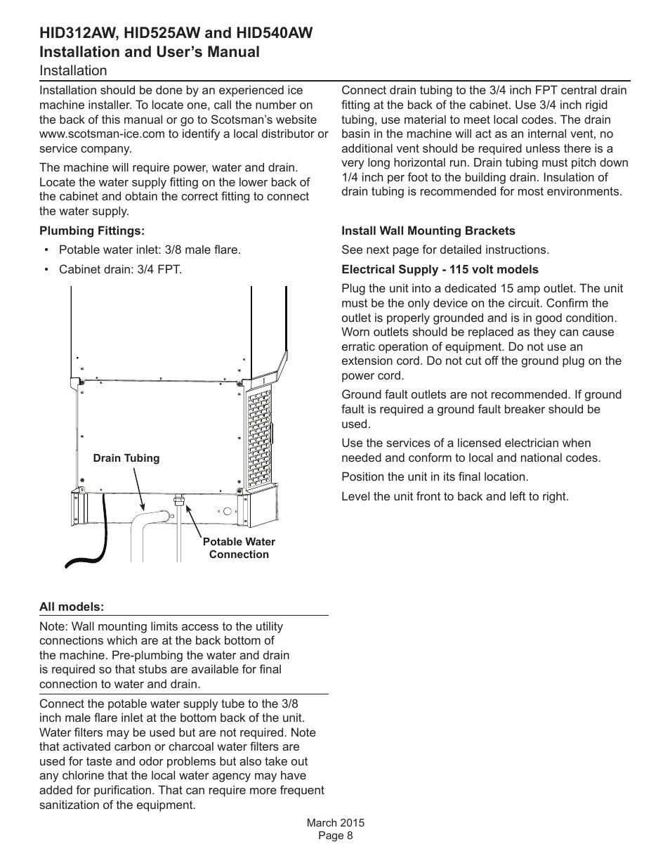 Installation | Scotsman HID312AW User Manual | Page 8 / 20