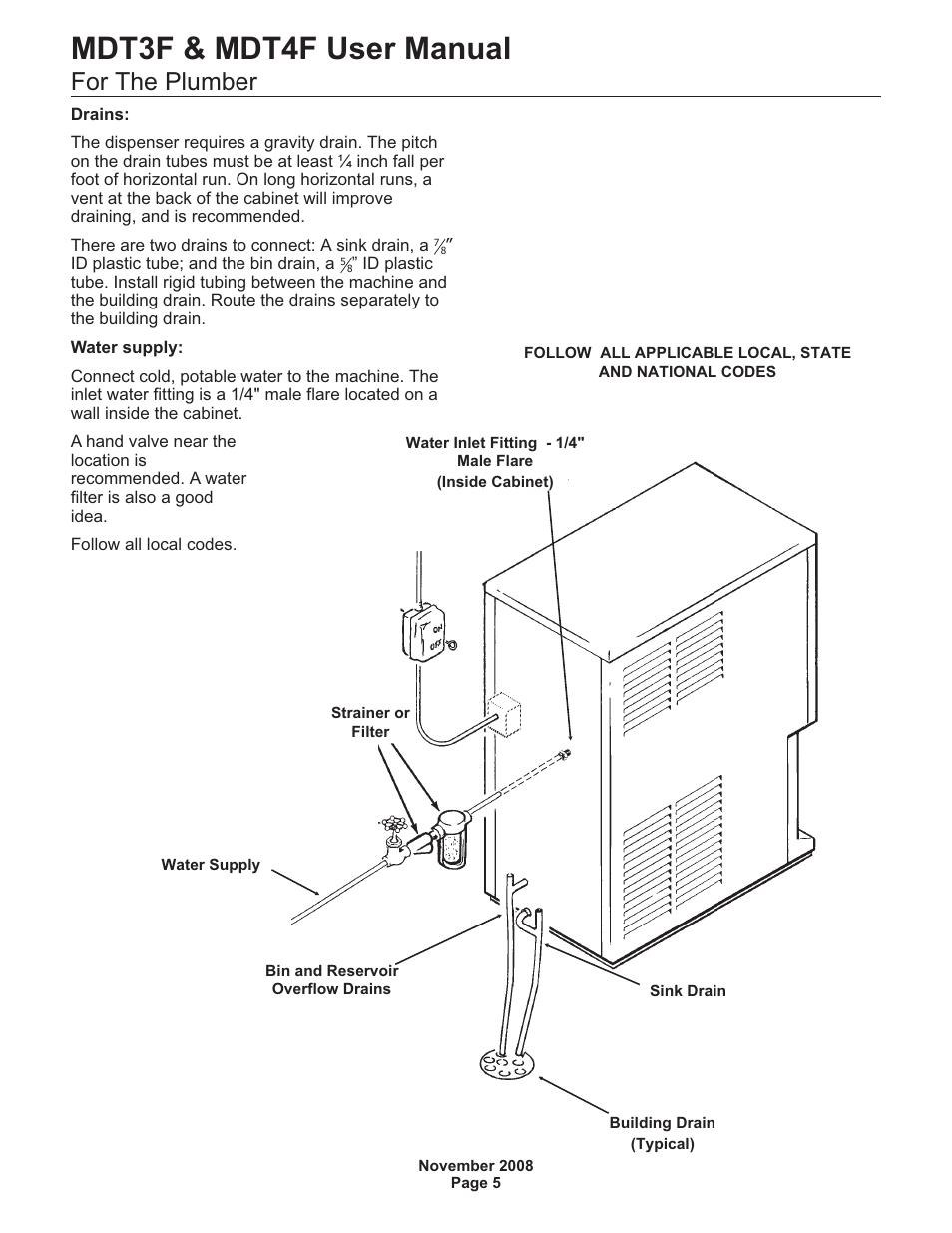 Mdt3f & mdt4f user manual, For the plumber | Scotsman MDT3F12 User Manual | Page 6 / 16