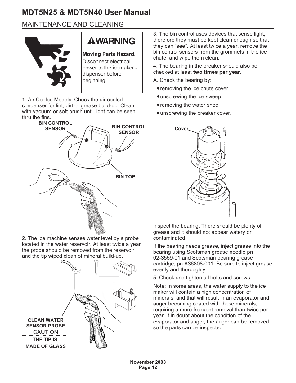 Maintenance and cleaning | Scotsman MDT5N25 User Manual | Page 13 / 16