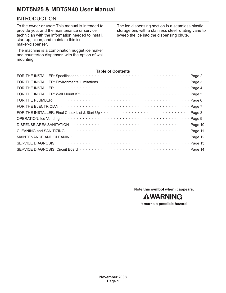 Introduction | Scotsman MDT5N25 User Manual | Page 2 / 16