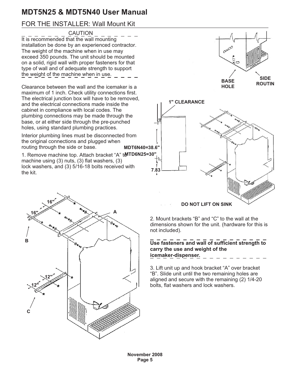 For the installer: wall mount kit | Scotsman MDT5N25 User Manual | Page 6 / 16