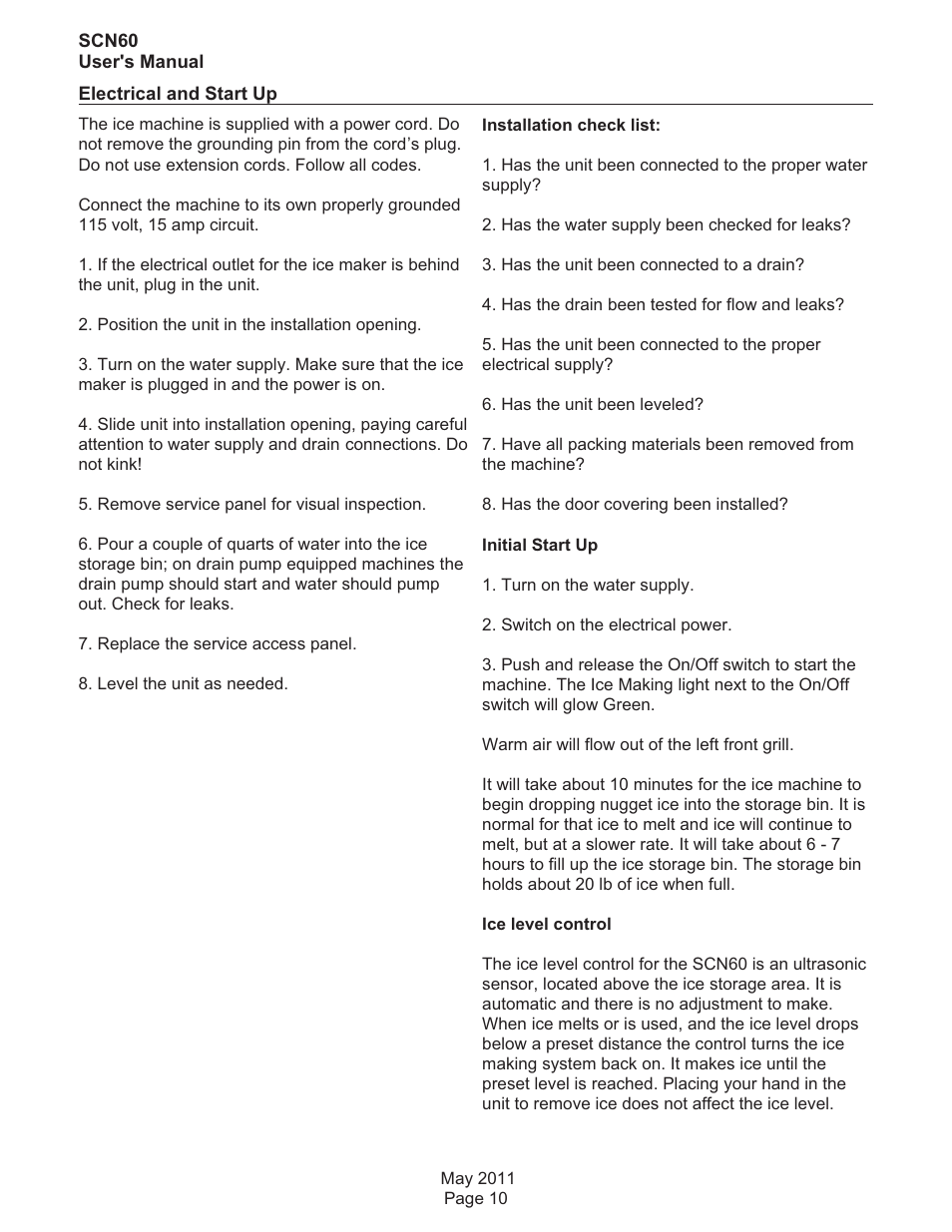 Scotsman SCN60 User Manual | Page 11 / 18