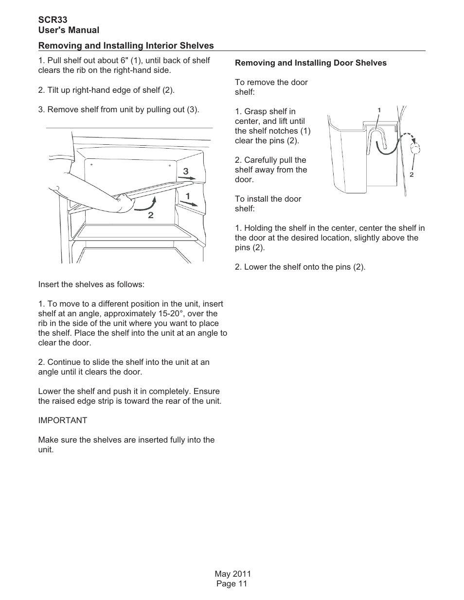 Removing and installing interior shelves | Scotsman SCR33 User Manual | Page 12 / 20