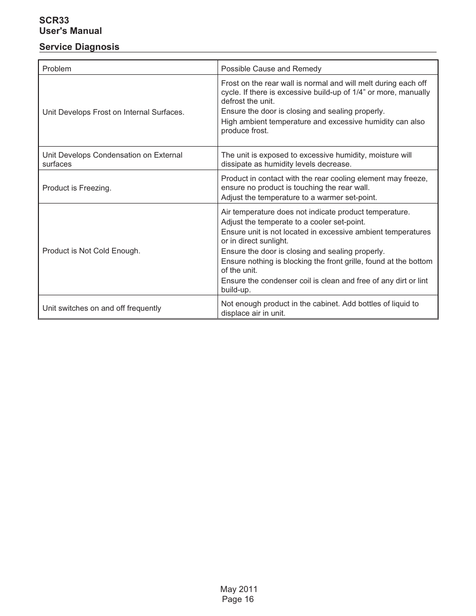 Service diagnosis | Scotsman SCR33 User Manual | Page 17 / 20