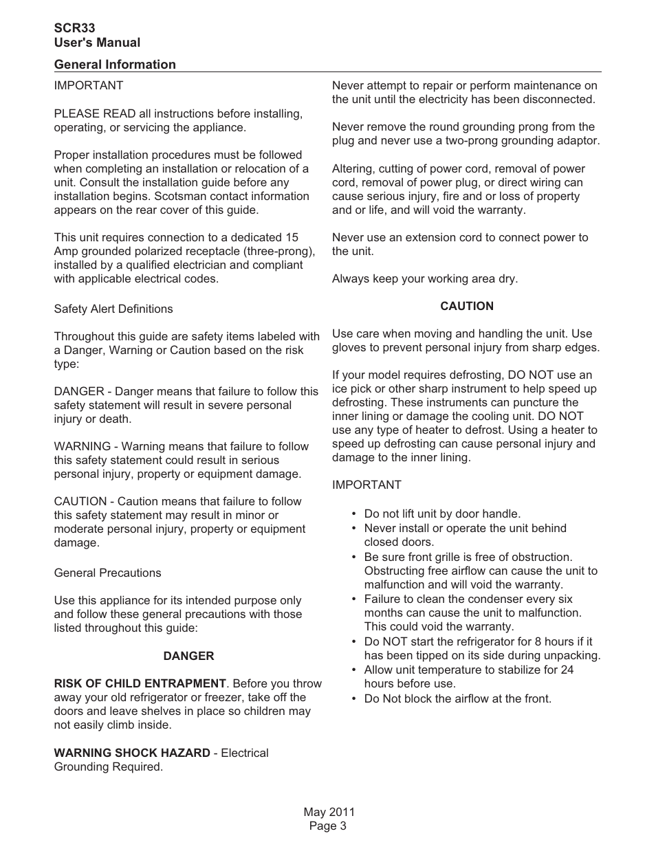 General information | Scotsman SCR33 User Manual | Page 4 / 20