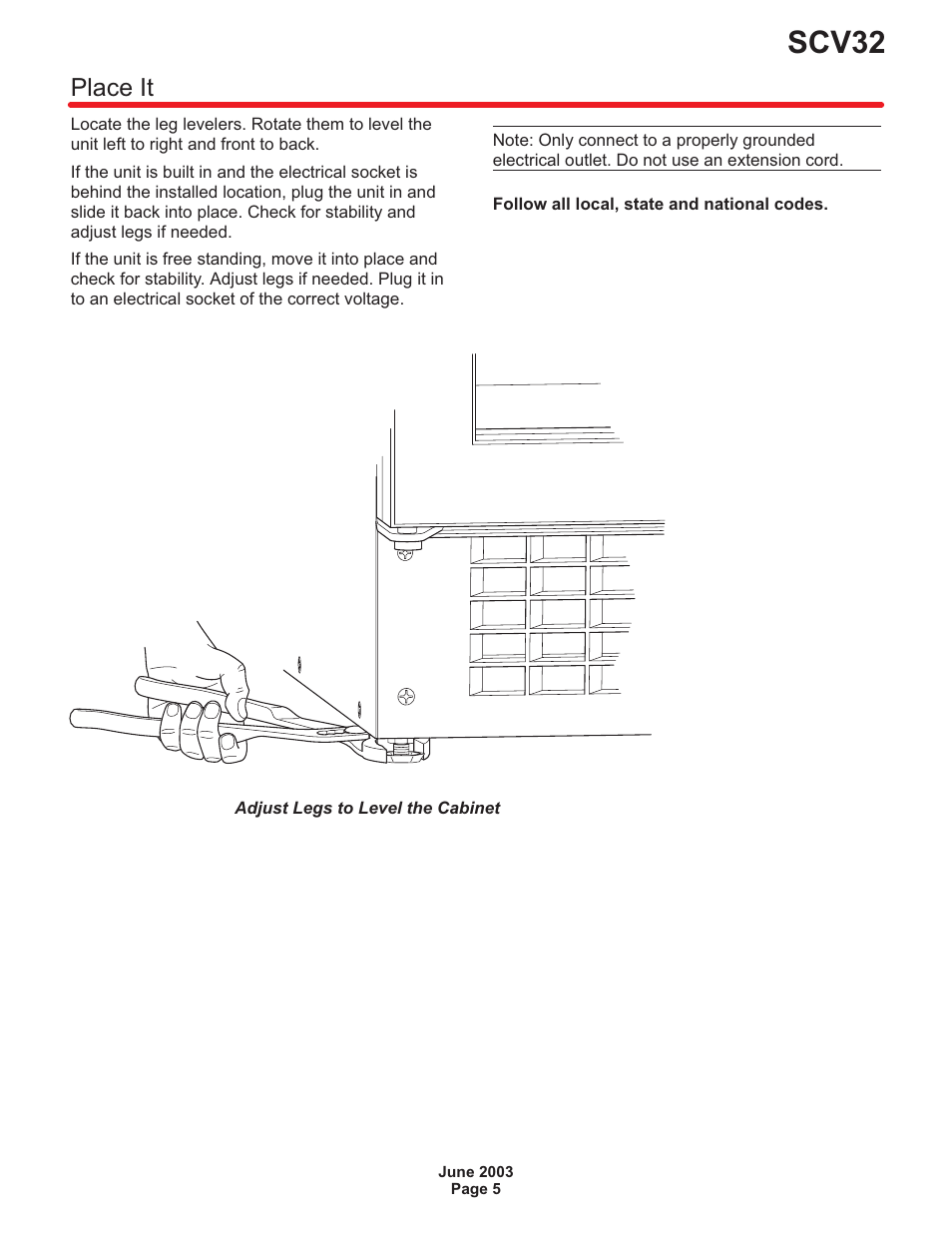 Place it 5, Scv32, Place it | Scotsman SCV32 User Manual | Page 6 / 16