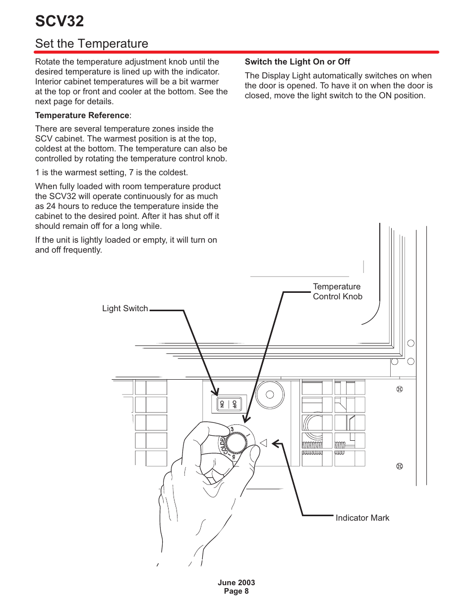 Set the temperature 8, Scv32, Set the temperature | Scotsman SCV32 User Manual | Page 9 / 16