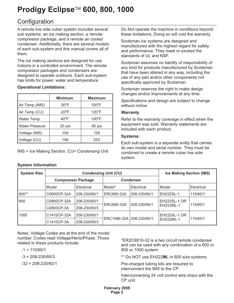 Configuration | Scotsman 600 Prodigy Eclipse User Manual | Page 2 / 50