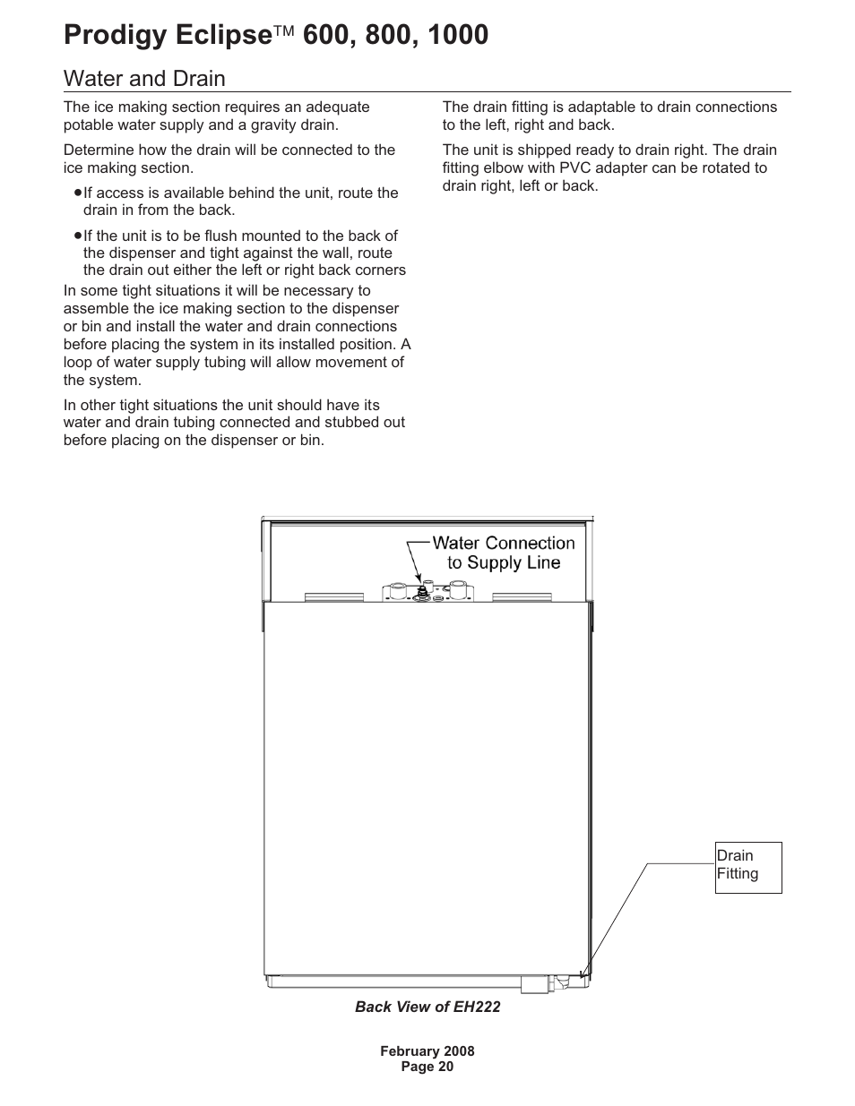 Water and drain | Scotsman 600 Prodigy Eclipse User Manual | Page 20 / 50