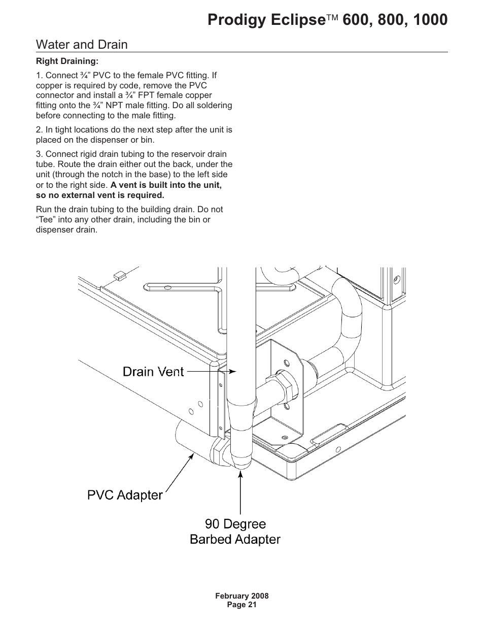 Water and drain | Scotsman 600 Prodigy Eclipse User Manual | Page 21 / 50