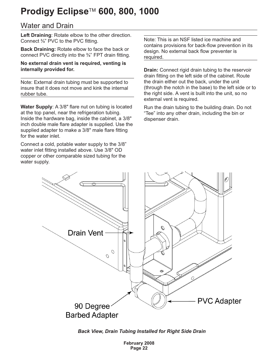 Water and drain | Scotsman 600 Prodigy Eclipse User Manual | Page 22 / 50