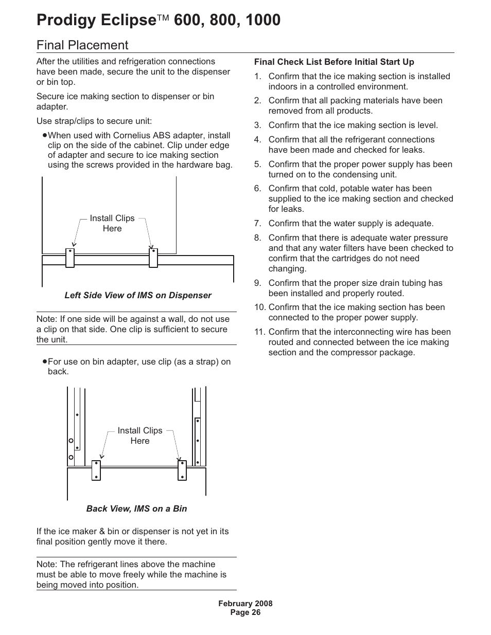 Final placement | Scotsman 600 Prodigy Eclipse User Manual | Page 26 / 50