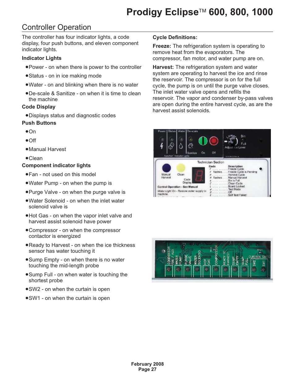 Controller operation | Scotsman 600 Prodigy Eclipse User Manual | Page 27 / 50