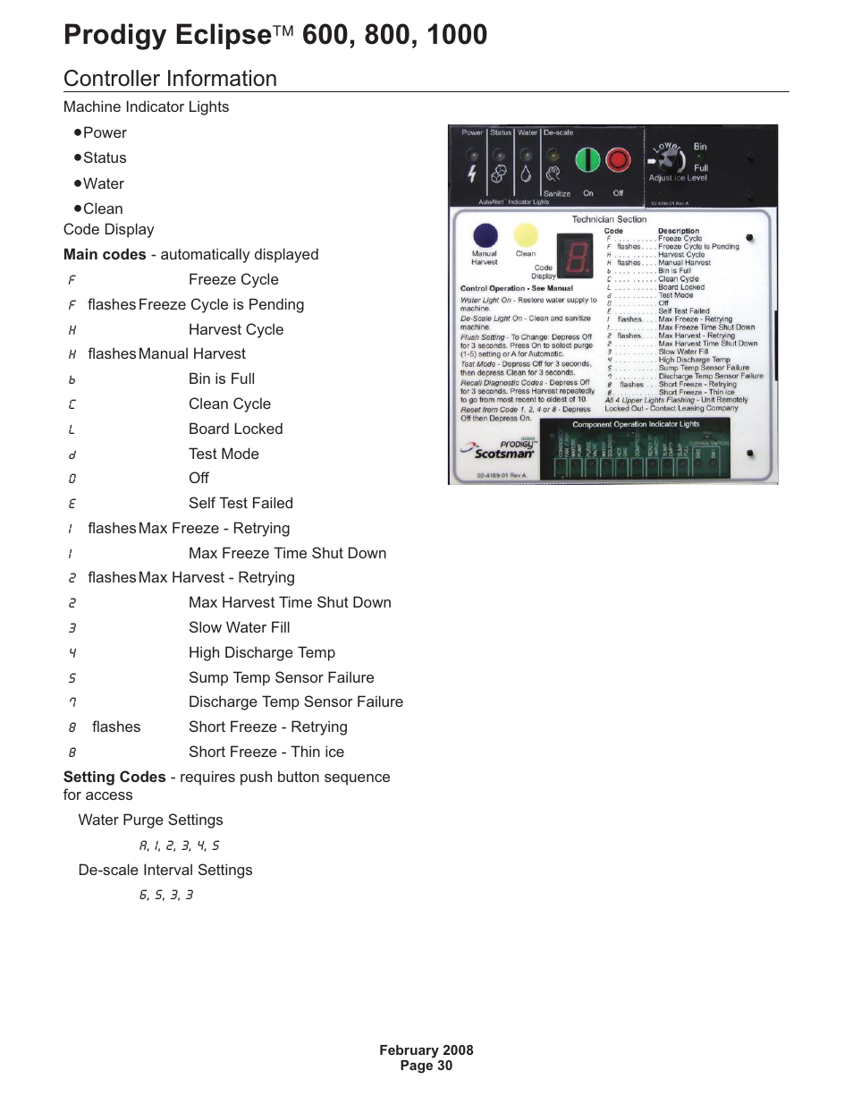Controller information | Scotsman 600 Prodigy Eclipse User Manual | Page 30 / 50