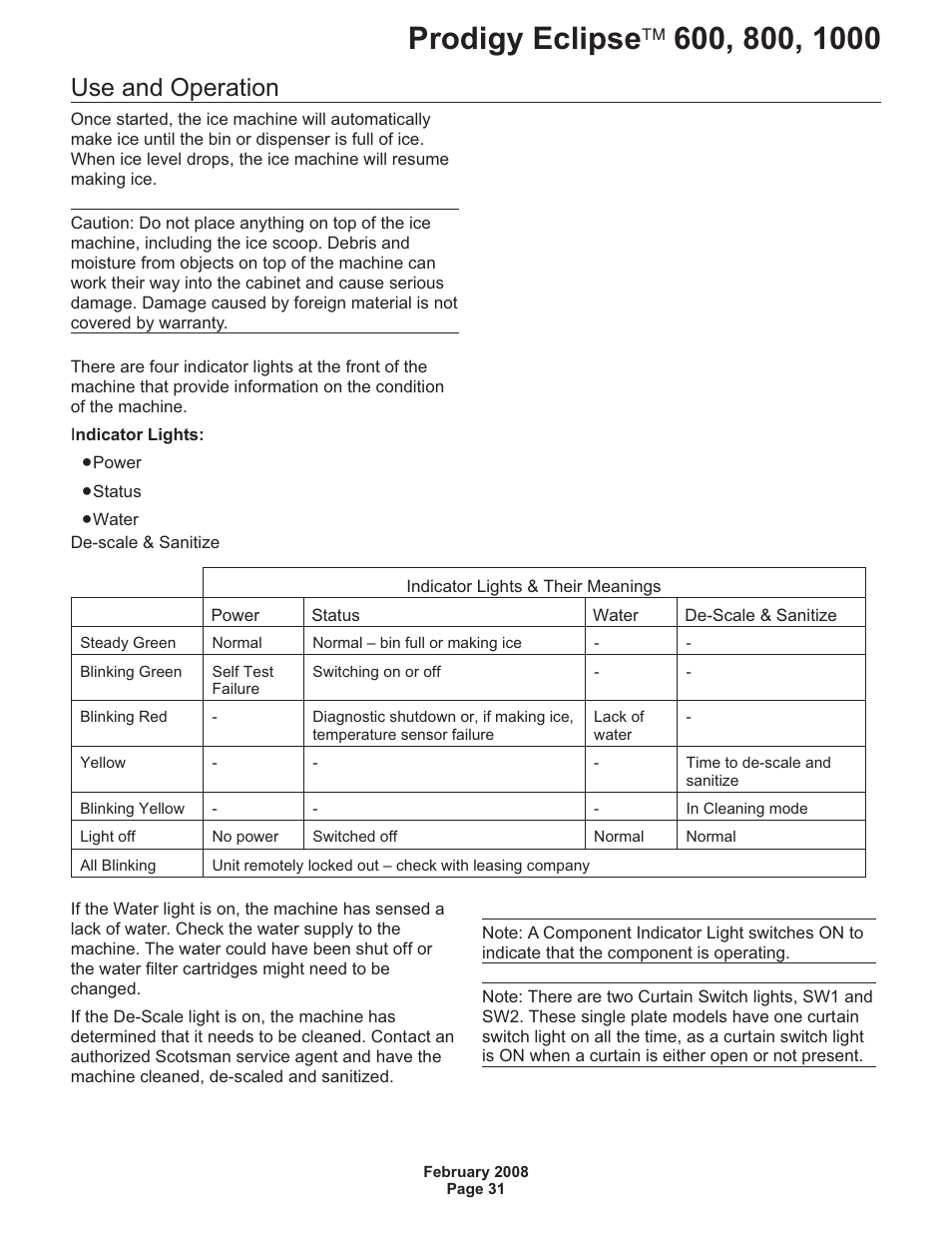 Use and operation | Scotsman 600 Prodigy Eclipse User Manual | Page 31 / 50